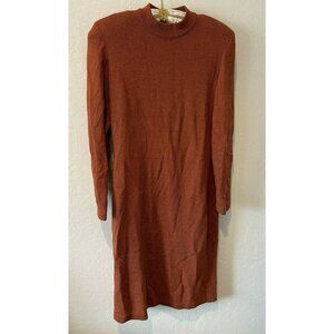 Vintage Beloux Mock Neck Rust Long Sleeve Knit Sweater Dress Pullover Zip-Back